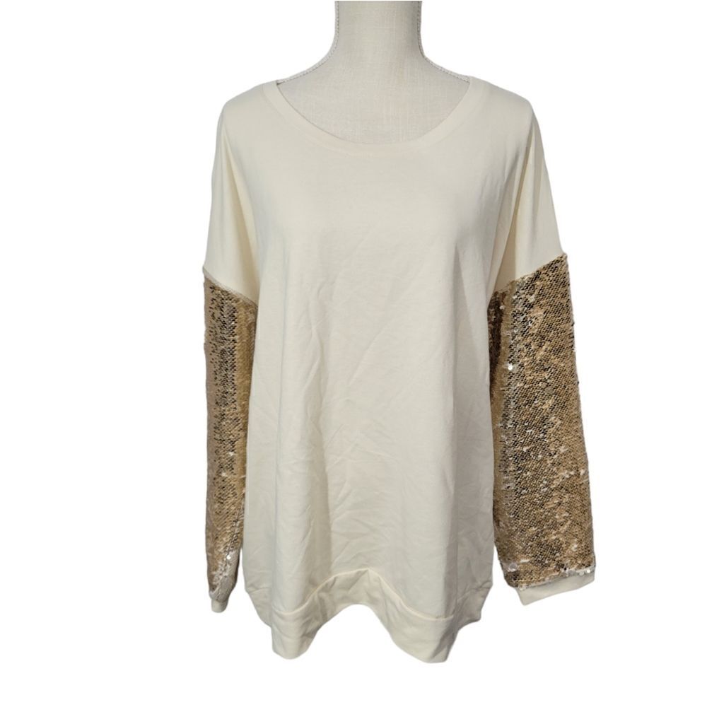 Cato sequins sleeve sweater top Women's Beige/gold Sz 18/20 W